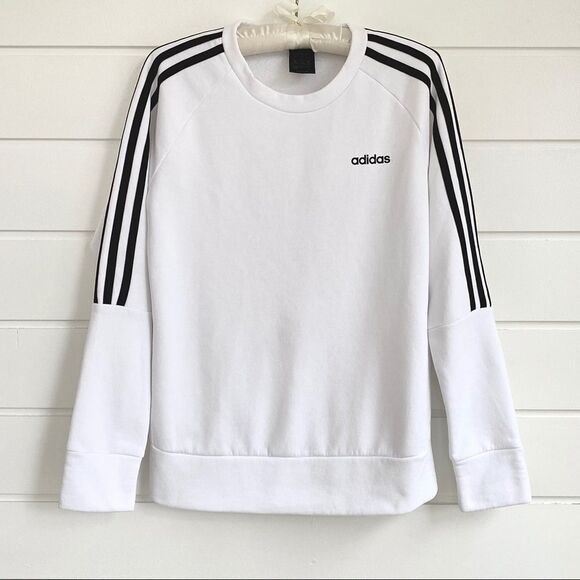 Adidas Essentials 3 Stripes White Crew Neck Sweatshirt Size Small - Picture 1 of 11